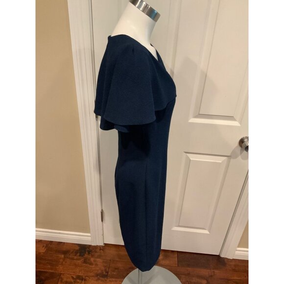 Black Halo Dark Blue Ollie Asymmetrical Textured Sheath Dress, Size 6 - Picture 3 of 5